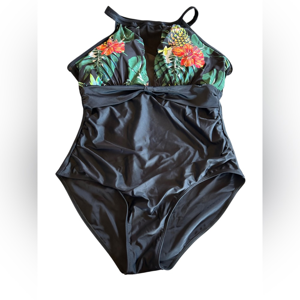 TEMPT ME Modest plus size XXL black one piece high neck swimsuit NWT